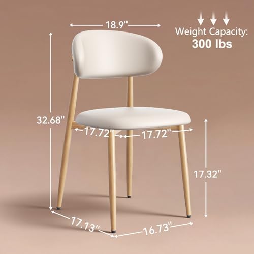 Upholstered Dining Chairs Set of 6 Mid-Century Modern Kitchen & Dining Room Chairs with PU Leather Seat and Backrest Ergonomic Sillas de Comedor(Original/Beige)