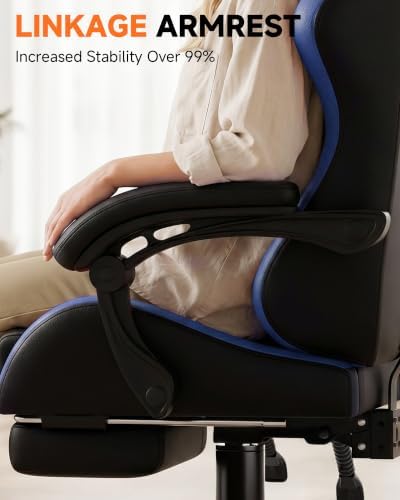GTPLAYER Gaming Chair for Adults, Computer Chair with Footrest,Black & Blue