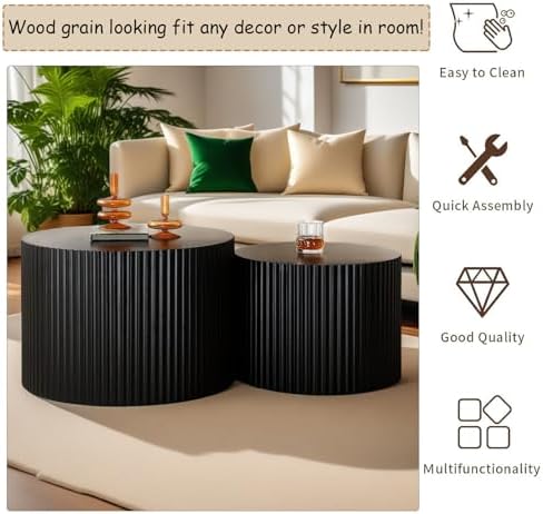Modern Round Wooden Nesting Coffee Table Set of 2 (ESMALL)