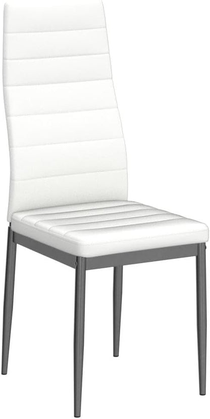 Karl home White Dining Chairs Set of 4, PU Leather & High Back | Kitchen chairs with padded seats & foot cap protection for dining kitchen living room,300lbs capacity,space-saving