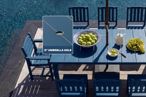 Perli™ 9-Piece Outdoor Dining Set, All-Weather HDPE Patio Furniture with 8 Ergonomic Chairs & Large Table, Built-in Umbrella Hole, UV-Resistant Set for Backyard, Deck, Poolside, Blue