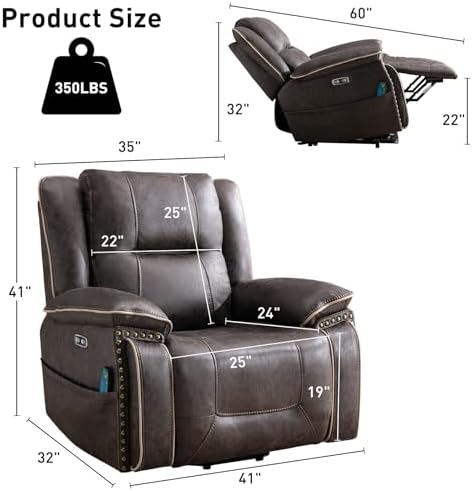Bonzy Home Power Lift Recliner Chair for Elderly with Massage and Heating, Dual Motor Faux Leather Lift Chair with Spacious Seat, 2 Cup Holders, Adjustable Headrest (Grey Brown)