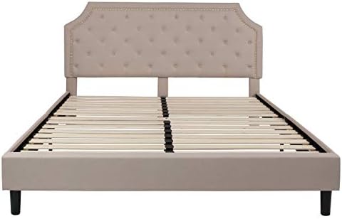 EMMA + OLIVER Beige King Tufted Wingback Platform Bed