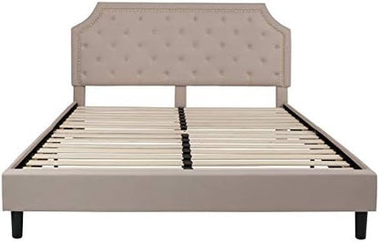 EMMA + OLIVER Beige King Tufted Wingback Platform Bed