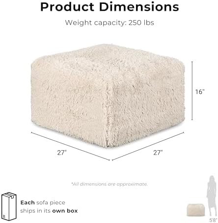 Furniture of America Havyn Modern Faux Fur 7-Seater L-Shaped Modular Foam Sectional Sofa with Ottoman, Compressed Couch in a Box, No Assembly Required, for Living Room and Office, Olive Green