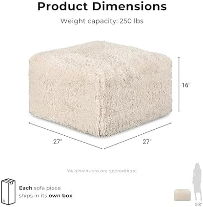 Furniture of America Havyn Modern Faux Fur 7-Seater L-Shaped Modular Foam Sectional Sofa with Ottoman, Compressed Couch in a Box, No Assembly Required, for Living Room and Office, Olive Green