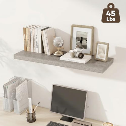 Deep Floating Shelves, 36" W x 12" D Wood Floating Shelves for Wall, 3 Pack Extra Deeper & Thicker Wall Mounted Storage Shelf for Living Room Laundry Room Kitchen Home Office, Grey