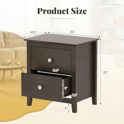 GIANTEX Nightstand Set of 2, Modern 2 Drawers Night Stand with Handles, Sofa Side Table with Sturdy Legs for Small Spaces, College Dorm, Kids’ Room, Wooden Bedside Table for Bedroom (Espresso)