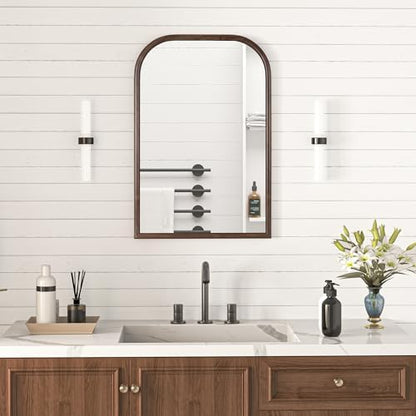 20"x30" Arch Wall Mirror Bathroom Mirror for Wall Mounted, Tempered Glass, Wood Grain Finish Frame Wall Mirror Decorative for Bedroom Living Room Entryway, Rustic Brown