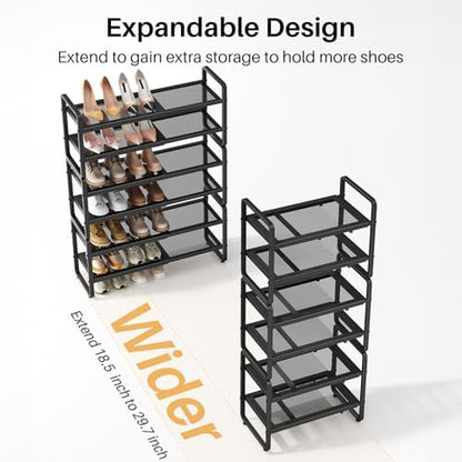 Expandable Metal Shoe Rack for Closet, Entryway & Garage, 6-Tier, Black