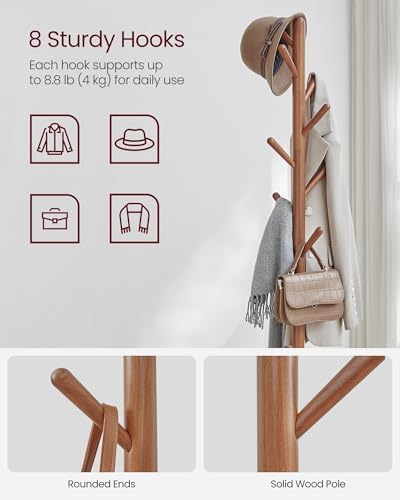 VASAGLE Coat Rack Freestanding, 8 Hooks, Storage Shelf, 67.2 Inch Tall