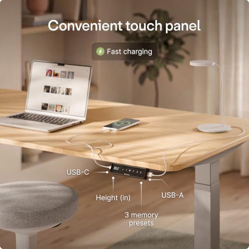 Desktronic HomeOne Standing Desk 60x30 — Ergonomic Sit Stand Home Office Desk, Made in Europe, Electric Dual Motor Height Adjustable, USB & USB-C Charging, Wobble-Free, Touchscreen, 3 Memory Presets
