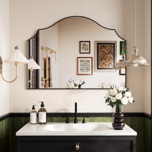 29"x39" Black Arched Dresser Mirror, Decorative Scalloped Mirror