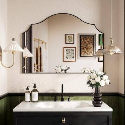 29"x39" Black Arched Dresser Mirror, Decorative Scalloped Mirror