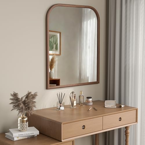 30"x36" Arch Wall Mirror for Wall, Wall Mounted Vanity Mirror for Bedroom, Wood Grain Finish Frame Mirror with Tempered Glass, Vintage Decorative for Bathroom, Entryway, Living Room, Walnut