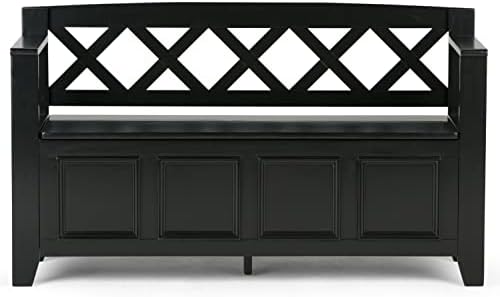 SIMPLIHOME Amherst 48" Wide Solid Wood Storage Bench in Black