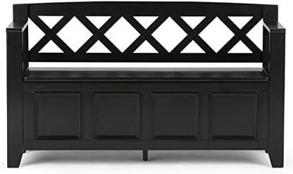 SIMPLIHOME Amherst 48" Wide Solid Wood Storage Bench in Black