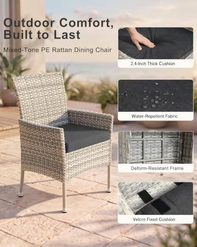 5-Piece Patio Dining, Set Patio Furniture Set Glass Table & 4 Wicker Chairs