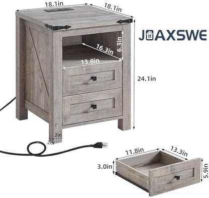 Joaxswe Nightstands Set of 2 with Charging Station and 2 Drawers, Farmhouse