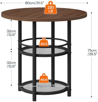 HOOBRO Dining Table, Round Dining Table for 2, 31.5" Kitchen Table for Small Spaces, Farmhouse Small Dining Room Table, 2-Tier Storage, Easy to Assemble, for Living Room, Walnut and Black BH19CZ01