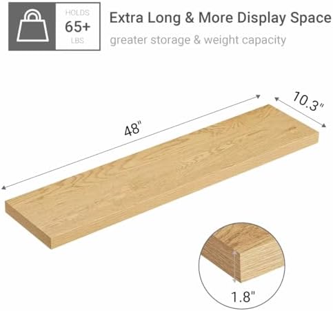 Single Floating Shelves 48x10” Set of 1, Oak