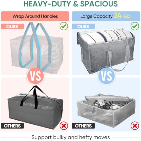 BALEINE 6-Pack Oversized Moving Bags with Reinforced Handles, Heavy-Duty Storage Tote for Clothes, Moving Supplies (Winter Grey, 6-Pack)