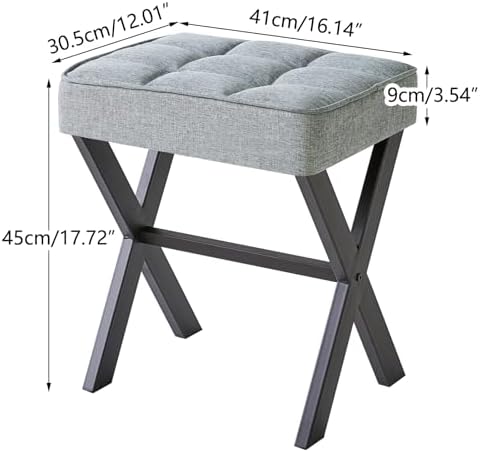 IBUYKE Square Makeup Stool with X-Leg, Linen Vanity Chair, Blue Gray LG-70L