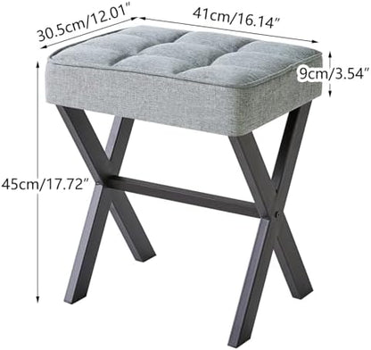 IBUYKE Square Makeup Stool with X-Leg, Linen Vanity Chair, Blue Gray LG-70L