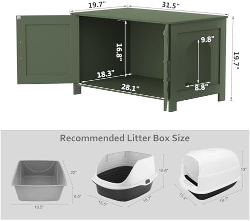 31.5" L Cat Litter Box Enclosure with Barn Door, Green