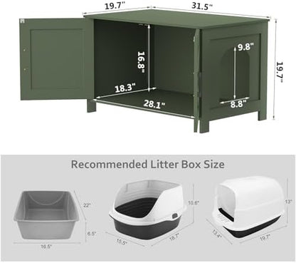 31.5" L Cat Litter Box Enclosure with Barn Door, Green