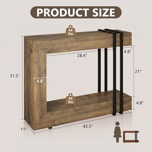 Einhomn 42.5" Console Table Behind Couch, 2-Tier Narrow Entryway Table with Storage, Wood Sofa Tables for Hallway/Entrance/Living Room/Foyer, Rustic Brown