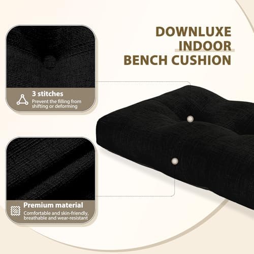downluxe Indoor Bench Cushion for Indoor Furniture, Non-Slip Tufted Overstuffed Textured Foam Bench Seat Cushion, 48" X 16" X 4", Black, 1 Pack
