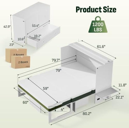 Softa Queen Murphy Bed Cabinet with 6" Tri-Fold Mattress