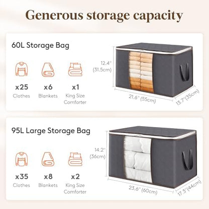 Lifewit 3 Pack 60L Clothes Storage Bins with Lids, Blanket Storage Bags
