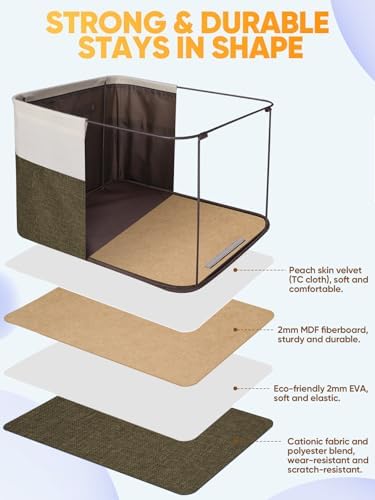 BALEINE 2 Pack Fabric Closet Storage Bins for Shelves, Linen Closet Organizers and Storage, Decorative Baskets for Organizing, Shelf, Clothes, Home, Office (Brown, 17''x13''x10.5'')