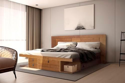 memomad Bali Slim Set: Bed + Flat Headboard, King Size, Oak Brown