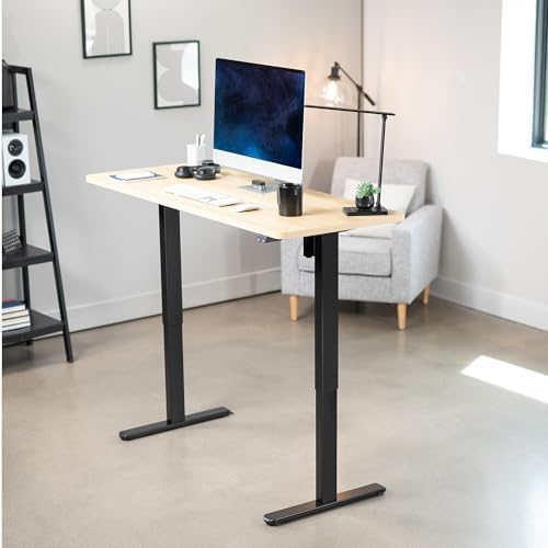 VIVO Electric Standing Desk, Smooth 3-Piece 60" x 24" Light Wood Top