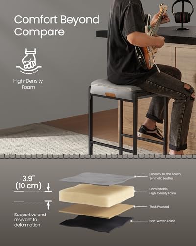 VASAGLE Bar Stools Set of 2, Counter Height, PU Leather, 26-Inch