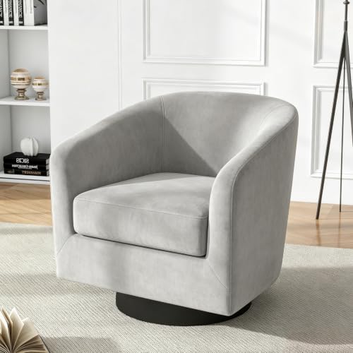 Swivel Barrel Accent Chair, Velvet Upholstered Armchair, Gray