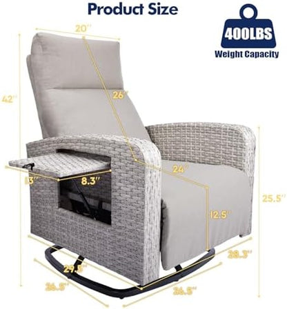 ZZW Outdoor Recliner Chair Set of 2, Wicker Patio Recliners with Adjustable Backrest and Extended Foot Rest, Reclining Patio Chairs with Flip Table & Removable Cushion Cover for Porch