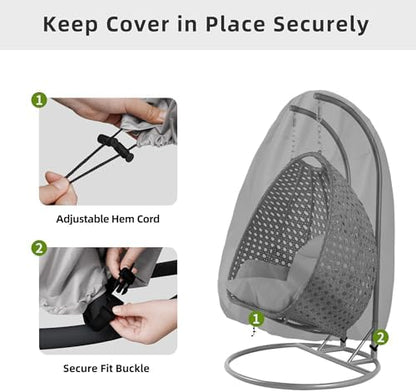 Easy-Going Patio Hanging Egg Chair Cover, UV Resistant Waterproof Outdoor Double Seat Swing Chair Cover with Zipper, Black