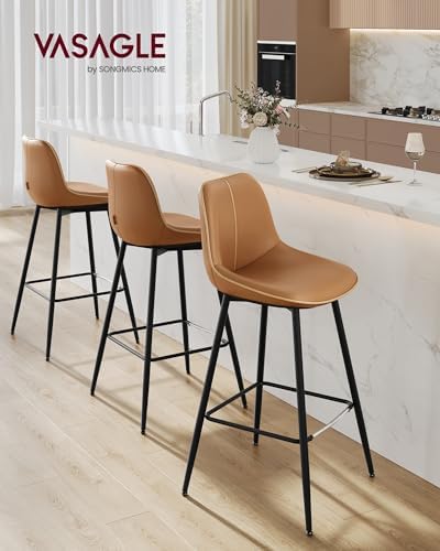 VASAGLE Bar Stools Set of 2, Bar Height, with Back, 28.5-Inch