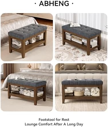 Rubber Wood Shoe Upholstered Shoe Bench Dark Gray Chenille UASND66G