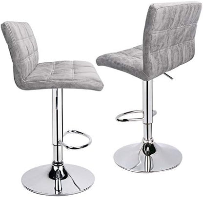 Modern Square PU Leather Adjustable Bar Stools with Back, Set of 2, Counter Height Swivel Stool (Grey-hot-Stamping Cloth)