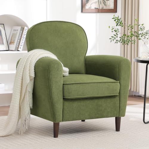 Accent Chair Set of 2, Mid Century Modern Arm Chair with Thick Cushion and Back, Upholstered Comfy Reading Chair Single Sofa Chair for Living Room, Bedroom, Club, Green