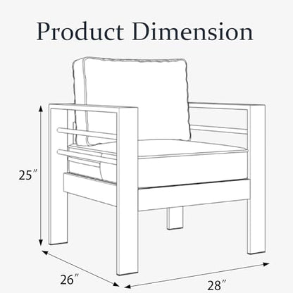 LayinSun Aluminum Patio Chair Sofa, All-Weather Metal Modern 2 Seater Outdoor Sofa with 5" Thick Cushion
