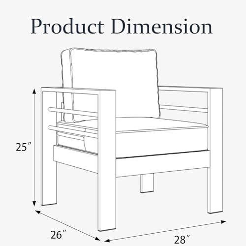 LayinSun Aluminum Patio Chair Sofa, All-Weather Metal Modern 2 Seater Outdoor Sofa with 5" Thick Cushion