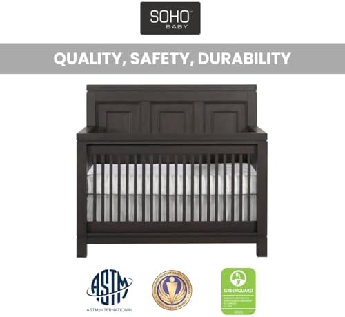 Soho Baby 40011940 Manchester Premium 4-in-1 Convertible Crib, Flat-Top Headboard, Smooth Black Iron Finish, GreenGuard Gold Certified
