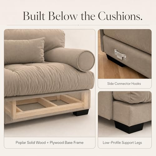 130" Velvet Cloud Couch, 3 Seater Sofa Couch, Taupe