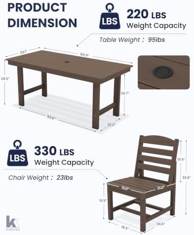 KINGYES 6-Piece Patio Dining Set,HDPE Table Bench and Armless Chairs Coffee